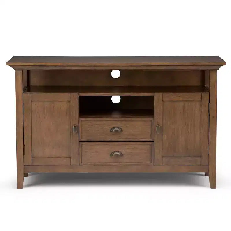 Mobile TV in legno massello per televisori fino a 60", marrone naturale rustico invecchiato: contenitore multimediale, ferramenta in ottone