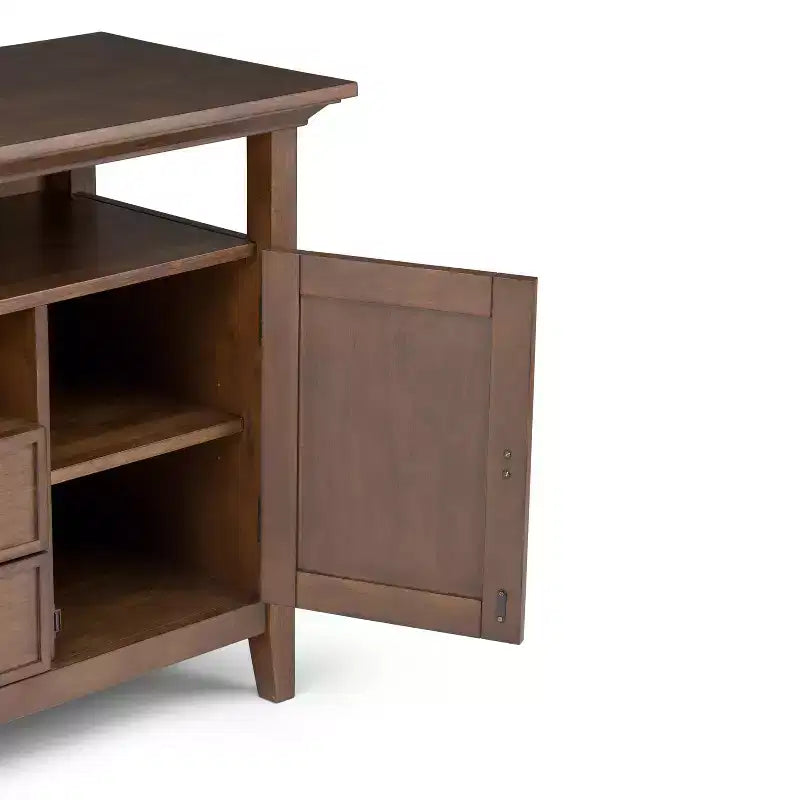 Mobile TV in legno massello per televisori fino a 60", marrone naturale rustico invecchiato: contenitore multimediale, ferramenta in ottone