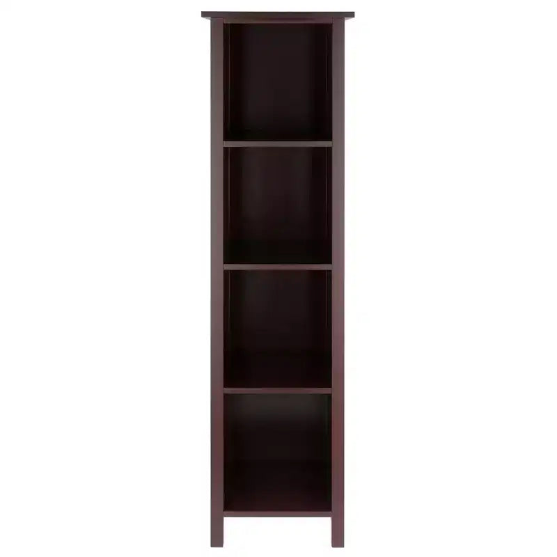 Scaffale contenitore o libreria Milan a 5 ripiani, alto, color noce: pannello MDF composito in stile moderno di metà secolo