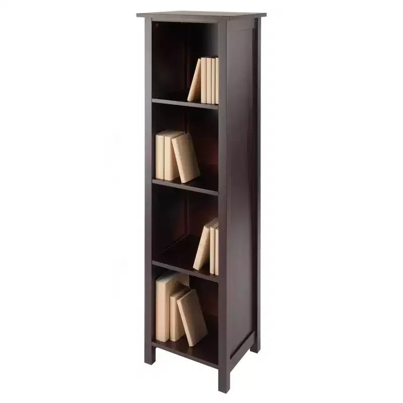 Scaffale contenitore o libreria Milan a 5 ripiani, alto, color noce: pannello MDF composito in stile moderno di metà secolo