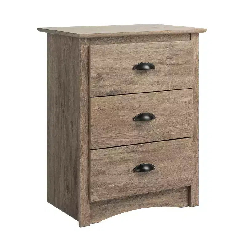 Comodino alto con 3 cassetti, finitura effetto invecchiato