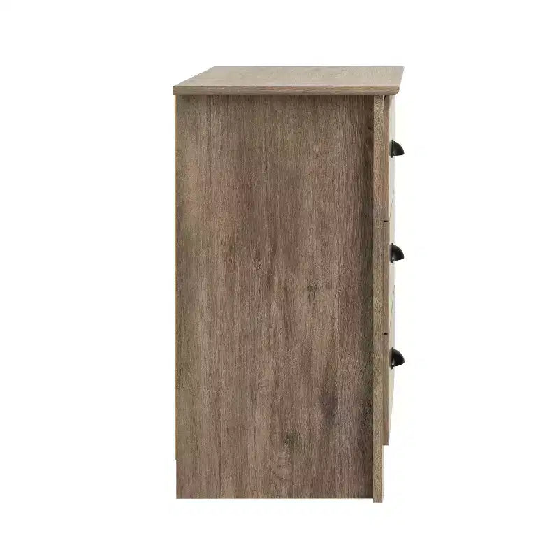 Comodino alto con 3 cassetti, finitura effetto invecchiato