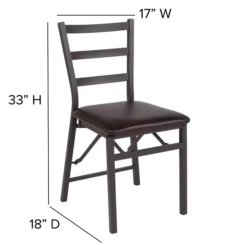 Confezione da 2 sedie in metallo marroni della serie Folding Ladder Back con seduta in vinile marrone